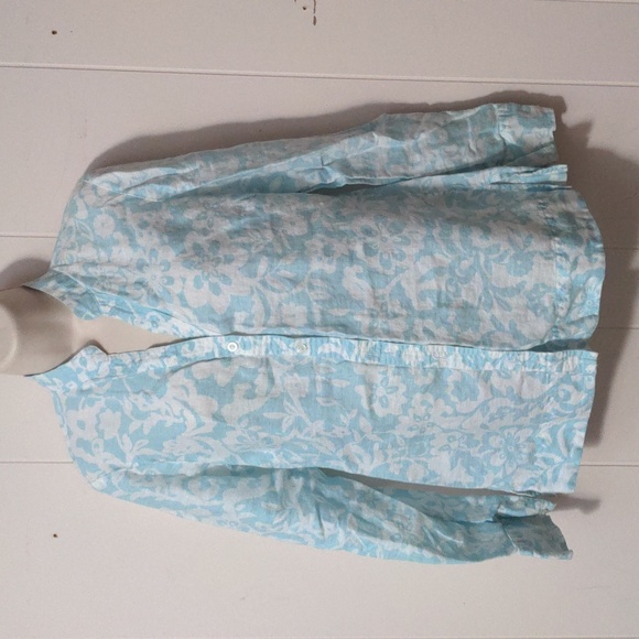 Charter Club Blue Floral Linen Button Down Shirt Size 6 - Picture 1 of 7